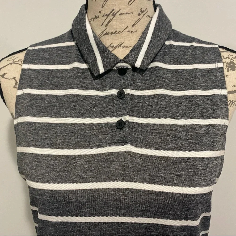 Nike Dri-Fit Gray & White Horizontal Striped Sleeveless Polo Top Women's Medium